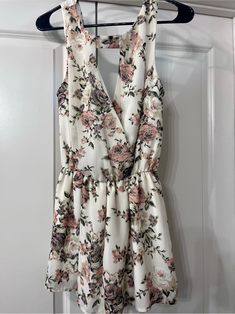 Floral Surplice Waist Romper in Ivory and Blush